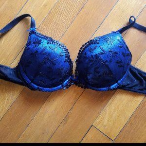 Deep Blue and Black Lace Adore Me Bra 32B Lingerie